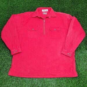 Marlboro Corduroy 1/4-Zip Polo Shirt Large 27x32 Baggy Red